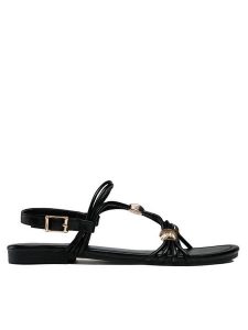 Jenny Fairy Sandały WS5295-09 Czarny. Czarne sandały Jenny Fairy, bez wzorów, ze skóry, bez obcasa, na płaskiej podeszwie, bez zapięcia. Za 79,99 zł.