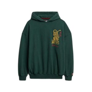 Damska bluza oversize z kapturem Superdry Tokyo Narrative. Zielone bluzy Superdry, bez wzorów, z kapturem. Za 349,55 zł.