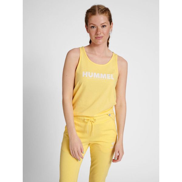 Damski tank top Hummel Legacy. Żółte topy Hummel, xs, bez wzorów, z bawełny, klasyczne, bez kołnierzyka, bez ramiączek. Za 86,30 zł.
