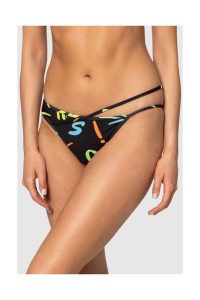MOSCHINO Czarny dół od bikini w neonowe litery. Czarne bikini MOSCHINO, bez wzorów. W wyprzedaży za 199,99 zł.