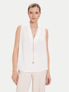 Rinascimento Bluzka CFC0125726003 Biały Regular Fit. Białe bluzki Rinascimento, s, bez wzorów, z syntetyku, bez kołnierzyka, bez ramiączek. Za 259,99 zł.