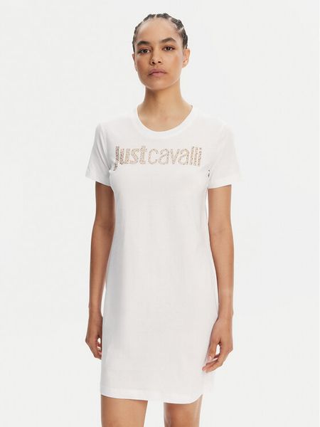 Just Cavalli Sukienka codzienna 78PAOE15 Biały Regular Fit. Białe kombinezony Just Cavalli, xs, bez wzorów, z bawełny, bez kołnierzyka, bez ramiączek. Za 369,99 zł.