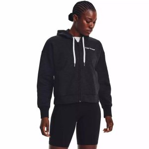 Bluza damska Under Armour Essential Script FZ. Czarne bluzy Under Armour, bez wzorów, bez kaptura. Za 199,99 zł.