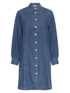 MOSS COPENHAGEN Sukienka dżinsowa "Rylan" w kolorze niebieskim rozmiar: L/XL. Niebieskie sukienki Moss Copenhagen, na co dzień, l, bez wzorów, z bawełny, bez kołnierzyka, bez ramiączek, midi, proste. Za 244,80 zł.