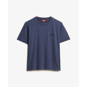 T-shirt z wyblakłym nadrukiem damski Superdry Essential. Niebieskie t-shirty Superdry, bez wzorów, bez kołnierzyka, bez ramiączek. Za 122,85 zł.