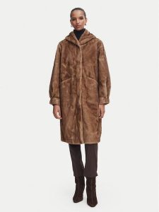 Rinascimento Futro CFC0127148003 Beżowy Oversize. Brązowe płaszcze Rinascimento, xl, bez wzorów, z futra, bez kaptura. Za 924,99 zł.