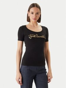 Just Cavalli T-Shirt 80PAHT02 CJ502 Czarny Slim Fit. Czarne t-shirty Just Cavalli, xs, bez wzorów, z bawełny, bez kołnierzyka, bez ramiączek. Za 232,99 zł.