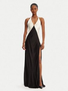Bardot Sukienka koktajlowa Yve Contrast Halter 59315DB3 Czarny Regular Fit. Czarne kombinezony Bardot, bez wzorów, z wiskozy, wizytowe, bez kołnierzyka, bez ramiączek. Za 379,99 zł.