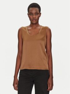 ViCOLO Bluzka TD0006 Brązowy Relaxed Fit. Brązowe bluzki ViCOLO, xs, bez wzorów, z wiskozy, bez kołnierzyka, bez ramiączek. Za 109,99 zł.