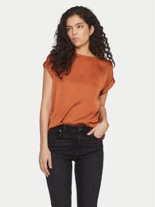 Vila T-Shirt Ellette 14059563 Pomarańczowy Regular Fit. Brązowe t-shirty Vila, bez wzorów, z syntetyku, bez kołnierzyka, bez ramiączek. Za 109,99 zł.