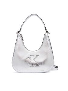 Calvin Klein Torebka Bold Ck Outline Mtl Shoulder Bag LV04F3897G Srebrny. Szare torebki klasyczne Calvin Klein, bez wzorów, ze skóry, bez dodatków. Za 409,99 zł.