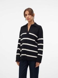 Vero Moda Sweter "Luna" w kolorze kremowo-czarnym rozmiar: XS. Brązowe swetry oversize Vero Moda, xs, bez wzorów, ze splotem, bez ramiączek. Za 52,79 zł.