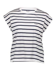 Pepe Jeans Koszulka w kolorze biało-czarnym rozmiar: S. Białe bluzki Pepe Jeans, s, bez wzorów, z bawełny, bez kołnierzyka, bez ramiączek. Za 105,38 zł.
