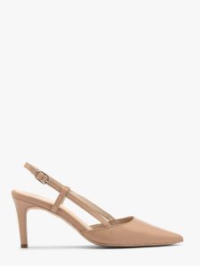 Beżowe czółenka typu slingback OFELIA. Brązowe czółenka Ryłko, bez wzorów, ze skóry, bez obcasa, na szpilce, bez zapięcia. Za 379,99 zł.