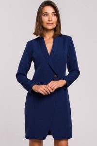 Elegancka sukienka marynarka biznesowa z kołnierzem do pracy granatowa. Marynarki i żakiety Stylove, do pracy, xl, bez wzorów, biznesowe, bez kołnierzyka, bez ramiączek. Za 309,00 zł.
