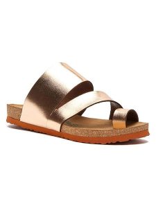 Comfortfusse Skórzane japonki w kolorze różowozłotym rozmiar: 37. Różowe klapki Comfortfüße, bez wzorów, ze skóry, z otwartym noskiem, bez obcasa. Za 217,99 zł.