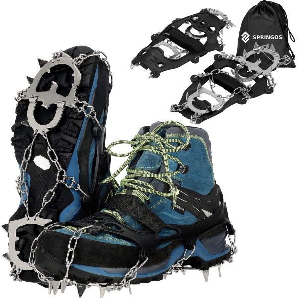 Raczki na buty turystyczne Springos stalowe. Szare buty trekkingowe SPRINGOS, bez zapięcia. Za 129,99 zł.