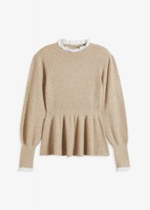 Sweter z koszulową wstawką. Szare swetry klasyczne bonprix, bez kołnierzyka. Za 124,99 zł.