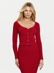 Guess Kardigan W5RR08 Z2V62 Czerwony Regular Fit. Czerwone kardigany Guess, z wiskozy. Za 219,99 zł.
