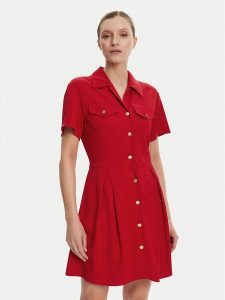 Tommy Hilfiger Sukienka koszulowa WW0WW45819 Czerwony Regular Fit. Czerwone sukienki TOMMY HILFIGER, bez wzorów, z wiskozy, bez kołnierzyka, bez ramiączek, koszulowe. Za 509,99 zł.
