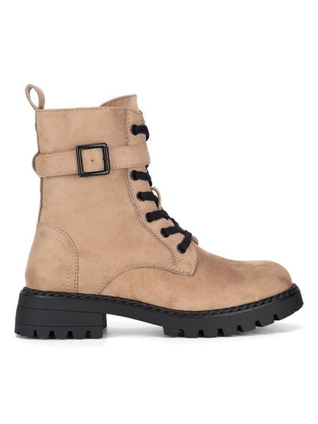 DeeZee Trzewiki WS6111-27 Beżowy. Brązowe botki DeeZee, bez wzorów, z materiału, bez obcasa, na płaskiej podeszwie, bez zapięcia. Za 129,99 zł.