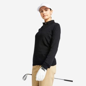 Sweter do golfa damski Inesis MW500. Czarne golfy INESIS, bez wzorów, z bawełny. W wyprzedaży za 54,99 zł.