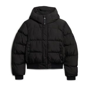 Damska ocieplana kurtka Superdry Hooded Sports. Czarne kurtki Superdry, bez wzorów, z puchu, bez kaptura. Za 549,95 zł.