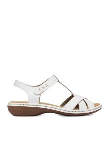 Rieker Sandały CEO-65919-80 Biały. Białe sandały Rieker, bez wzorów, ze skóry, bez obcasa, na płaskiej podeszwie, bez zapięcia. Za 319,99 zł.
