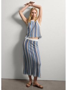 STEFANEL Spódnica w kolorze kremowo-niebieskim rozmiar: XS. Niebieskie spódnice Stefanel, na co dzień, xs, bez wzorów, midi. Za 260,99 zł.