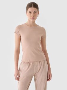 4F T-shirt slim gładki damski - beżowy XS. Brązowe t-shirty 4f, xs, bez wzorów, z bawełny, bez kołnierzyka, bez ramiączek. W wyprzedaży za 29,99 zł.
