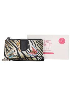 HAPPY WALLET Skórzany portfel "Hand painted" w kolorze kremowo-czarnym - 18 x 9,5 x 2,5 cm rozmiar: onesize. Brązowe portfele HAPPY WALLET, bez wzorów, z materiału. Za 82,99 zł.