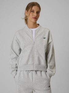 4F Bluza dresowa loose bez kaptura damska - szara XL. Szare bluzy 4f, s, bez wzorów, z bawełny, bez kaptura. Za 189,99 zł.
