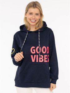 Zwillingsherz Bluza "Good Vibes 2.0" w kolorze granatowym rozmiar: L/XL. Niebieskie bluzy Zwillingsherz, l, bez wzorów, z kapturem. Za 220,12 zł.