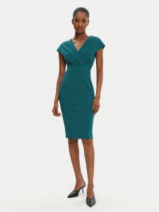 Rinascimento Sukienka koktajlowa CFC0122760003 Zielony Regular Fit. Zielone kombinezony Rinascimento, s, bez wzorów, z syntetyku, wizytowe, bez kołnierzyka, bez ramiączek. Za 269,99 zł.