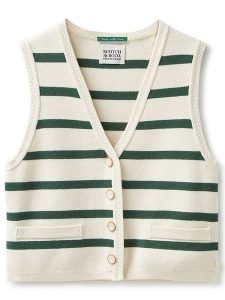 Scotch & Soda Kamizelka dzianinowa w kolorze kremowo-zielonym rozmiar: L. Brązowe kamizelki Scotch & Soda, l, bez wzorów, z dzianiny, bez kołnierzyka, bez ramiączek, bez kaptura. Za 136,13 zł.
