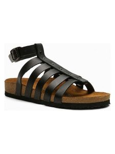 Comfortfusse Skórzane sandały "Ares" w kolorze czarnym rozmiar: 41. Czarne sandały Comfortfüße, bez wzorów, z materiału, z otwartym noskiem, bez obcasa, bez zapięcia. Za 252,99 zł.