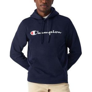 Bluza męska z kapturem męska do turystytki Champion Hooded Sweatshirt granatowa. Niebieskie swetry oversize Champion, m, bez wzorów, z bawełny, bez ramiączek. Za 169,09 zł.