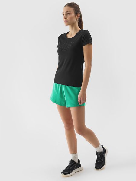 4F Spodenki dresowe damskie - zielone XS. Zielone szorty 4f, bez wzorów, z bawełny, sportowe. W wyprzedaży za 39,99 zł.