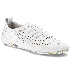 Półbuty damskie Artiker, cholewka ze skóry naturalnej licowej z ażurową perforacją na wiązanie, białe, 58C0378. Białe półbuty ARTIKER, w ażurowe wzory, ze skóry, bez obcasa, bez zapięcia. Za 199,00 zł.