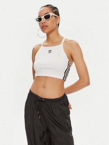 Adidas Top adicolor 3-Stripes IN8377 Biały Slim Fit. Białe topy ADIDAS, l, bez wzorów, z bawełny, bez kołnierzyka, bez ramiączek. Za 119,99 zł.