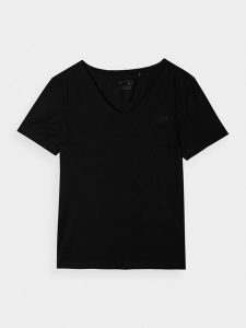 4F T-shirt slim gładki damski - czarny S. Czarne t-shirty 4f, s, bez wzorów, z bawełny, bez kołnierzyka, bez ramiączek. W wyprzedaży za 29,99 zł.