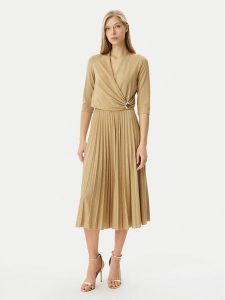Rinascimento Sukienka koktajlowa CFC0122980003 Złoty Regular Fit. Żółte kombinezony Rinascimento, m, bez wzorów, z wiskozy, wizytowe, bez kołnierzyka, bez ramiączek. Za 429,99 zł.
