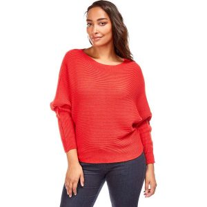 Sweter w kolorze czerwonym. Czerwone swetry oversize marki Cashmere Curve, z kaszmiru, z dekoltem w łódkę. W wyprzedaży za 108,95 zł.