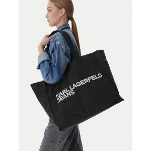 Torebka Karl Lagerfeld Jeans. Czarne shopper bag Karl Lagerfeld Jeans, bez wzorów, z jeansu, bez dodatków. Za 259,99 zł.
