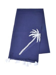 BLE Szal w kolorze granatowym - 180 x 100 cm rozmiar: onesize. Niebieskie szaliki BLE, z aplikacjami, z bawełny. Za 24,95 zł.