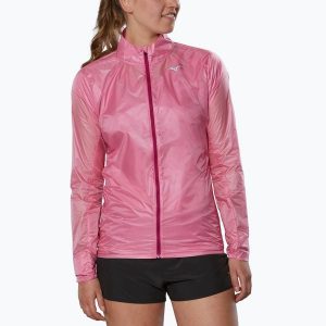 Kurtka do biegania damska Mizuno Aero. Czerwone kurtki Mizuno, bez wzorów, bez kaptura. Za 209,99 zł.