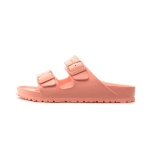 Klapki damskie Birkenstock Arizona Eva. Brązowe klapki Birkenstock, bez wzorów, z materiału, bez obcasa. Za 188,10 zł.