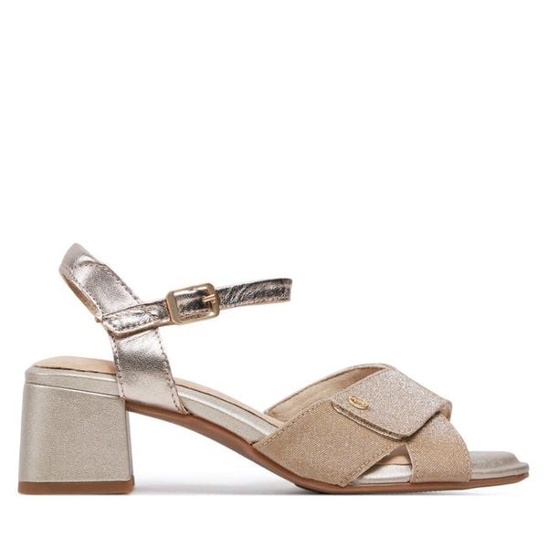 Sandały Tamaris. Brązowe sandały Tamaris, bez wzorów, bez obcasa, na słupku, bez zapięcia. Za 369,99 zł.