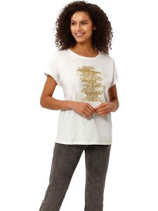 Heine Koszulka w kolorze kremowym rozmiar: 36. Brązowe bluzki Heine, bez wzorów, bez kołnierzyka, bez ramiączek. Za 48,16 zł.