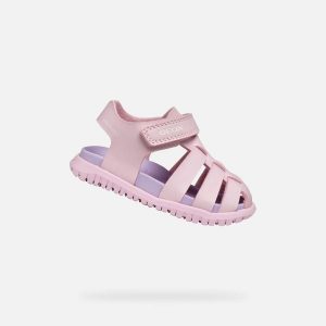 Sandały GEOX B SANDAL FUSBETTO GI Rose. Czerwone sandały Geox, bez wzorów, z syntetyku, bez obcasa, bez zapięcia. Za 175,99 zł.